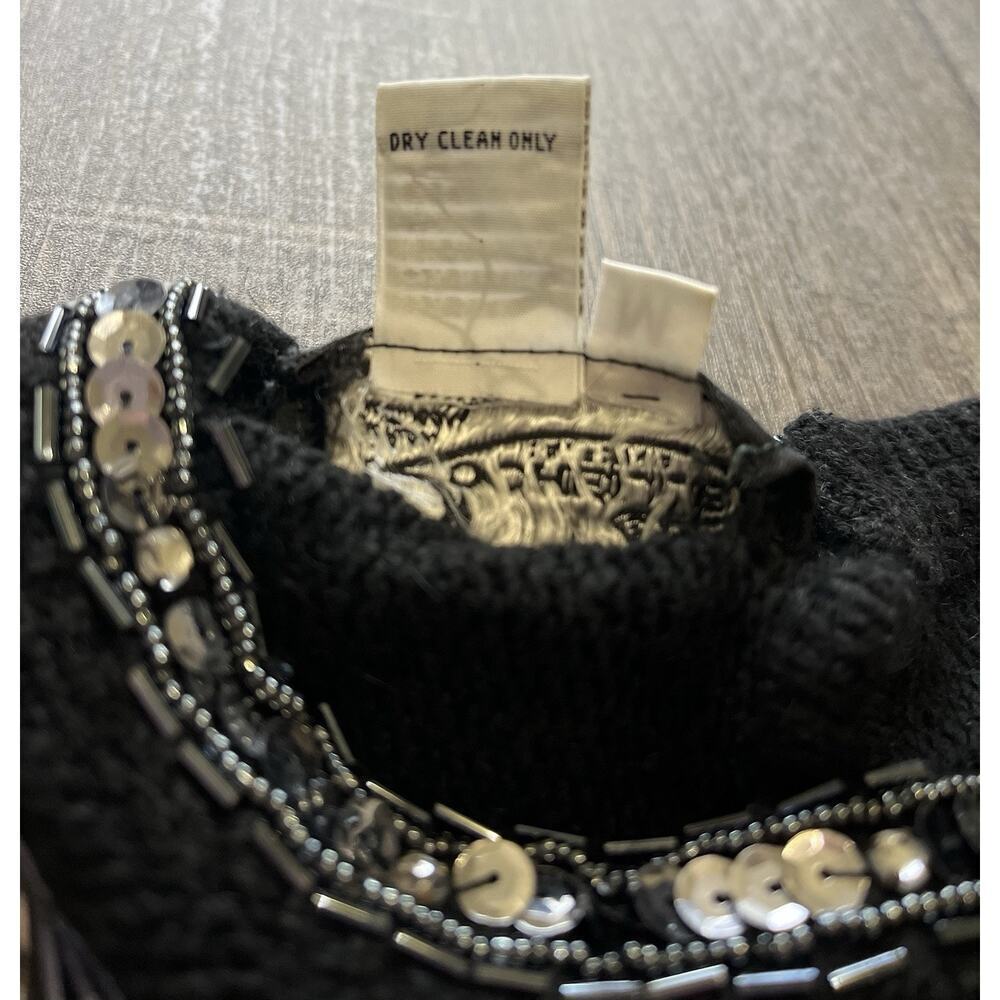 Rochelle Women’s Sweater Black Floral Beaded Silk/Nylon/Rabbit Hair/Lamswool, M - Picture 4 of 7
